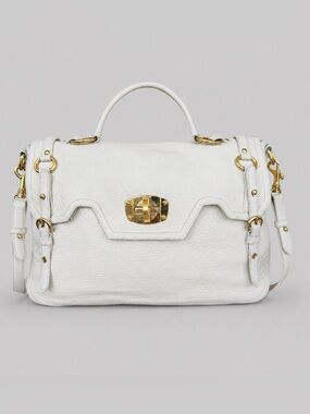 Miu Miu Cervo Paloma Ivory Leather Satchel with Gold Hardware